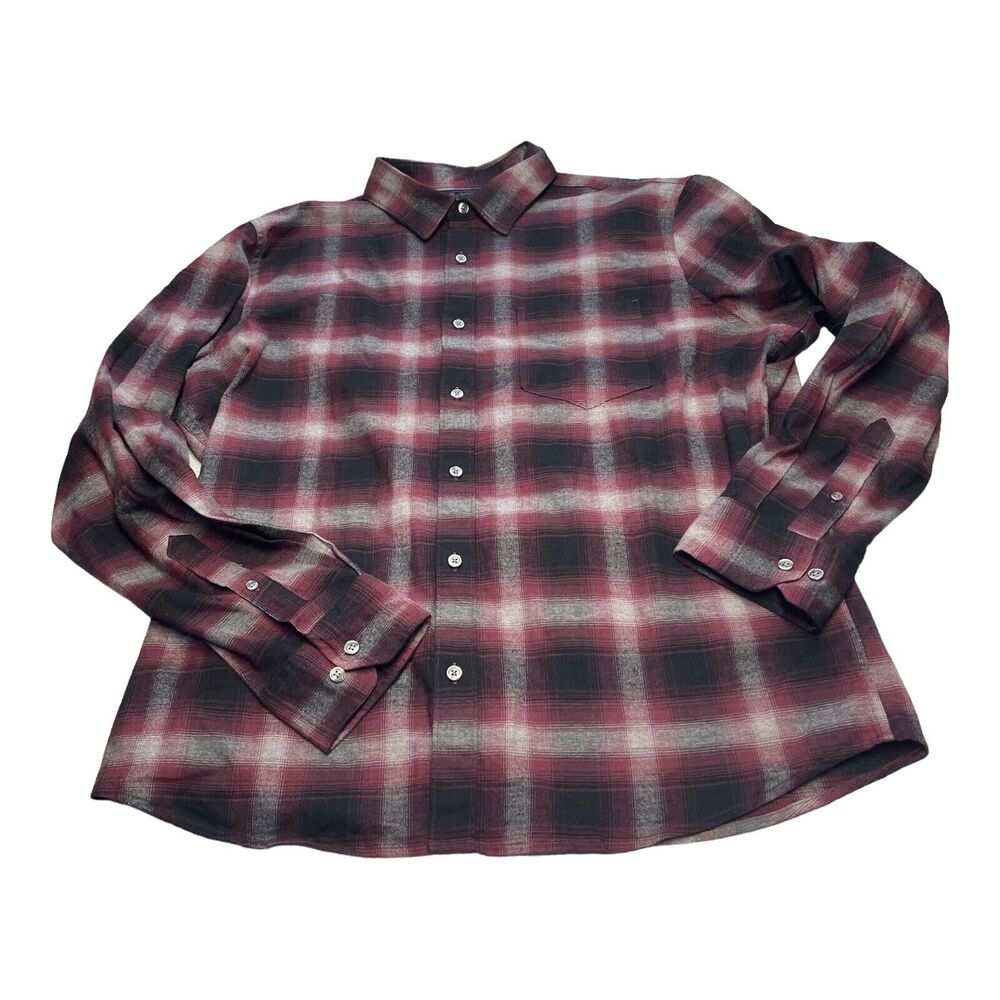 Apt. 9 Flannel Shirt Men's XL Red Black Check Stretch Standard Fit Button-Up